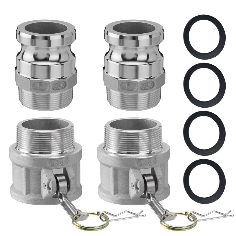 SPARKWHIZ قطعتان من تركيبات Camlock من النوع B وتركيبات خرطوم الأخدود + قطعتان من تركيب خرطوم Camlock العالمي من الألومنيوم من النوع F مع 4 قطع من حشية Camlock (2 بوصة) - Image 1